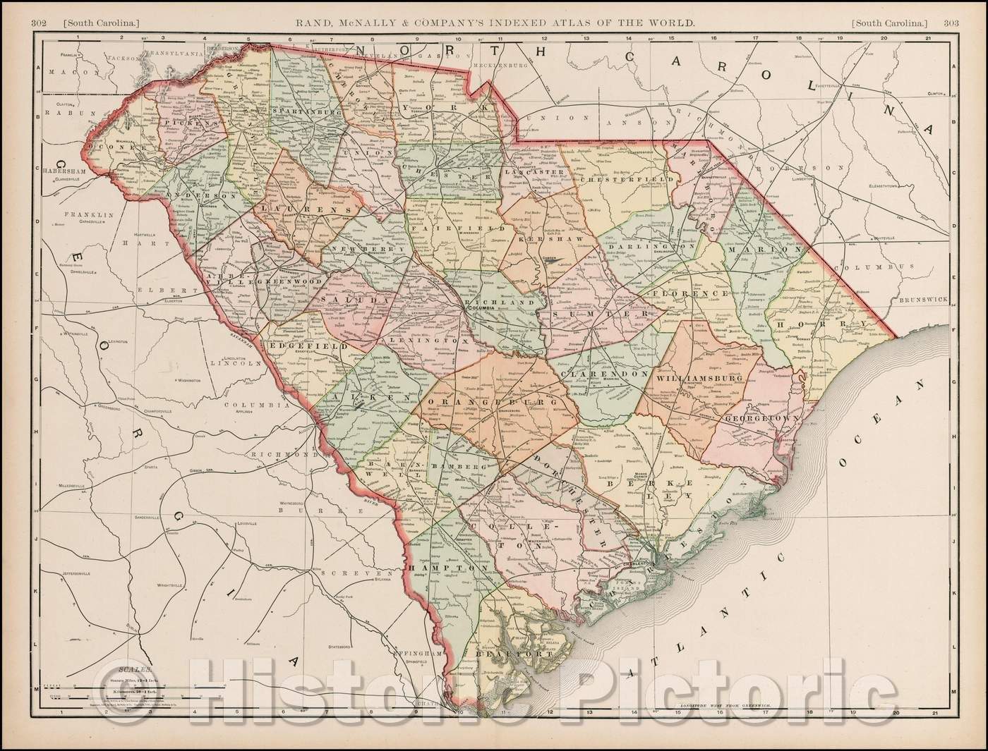 Historic Map - Rand McNally & Co.'s New Map of South Carolina, 1895, Rand McNally & Company - Vintage Wall Art