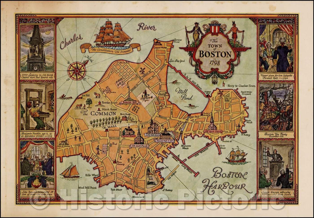 Historic Map - The Town of Boston, 1930, Anonymous - Vintage Wall Art