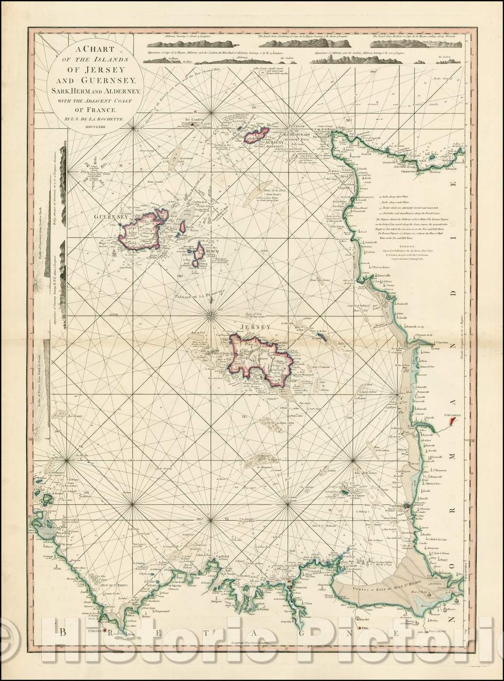 Historic Map - A Chart of the Islands of Jersey and Guernsey, Sark, Herm and Alderney; with the Adjacent Coast of France, 1781, William Faden v1