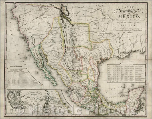 Historic Map - United States of Mexico, As organized and defined, 1826, Henry Schenk Tanner - Vintage Wall Art