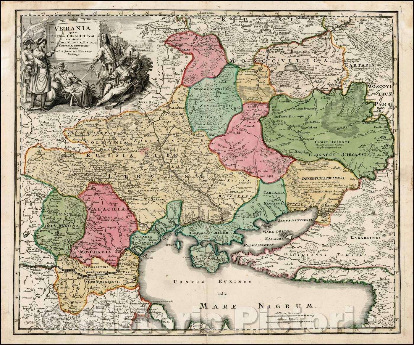 Historic Map - Ukrania quae et Terra Cosaccorum cum vicinis Walachiae, Moldoviae, Minoris q. Tartariae, Provincus exhibita, 1720, Johann Baptist Homann v1