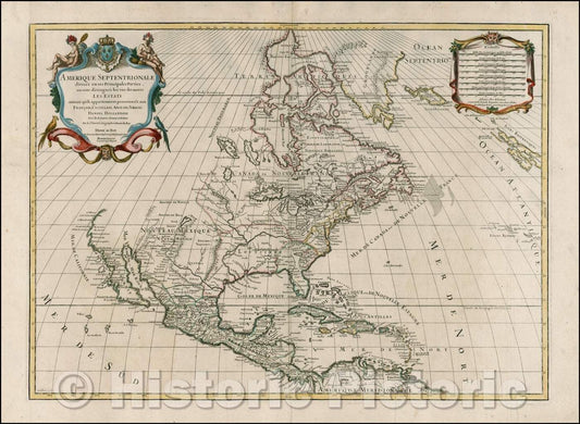 Historic Map - Amerique Septentrionale divisee en Ses Principales parties, 1713, Alexis-Hubert Jaillot - Vintage Wall Art