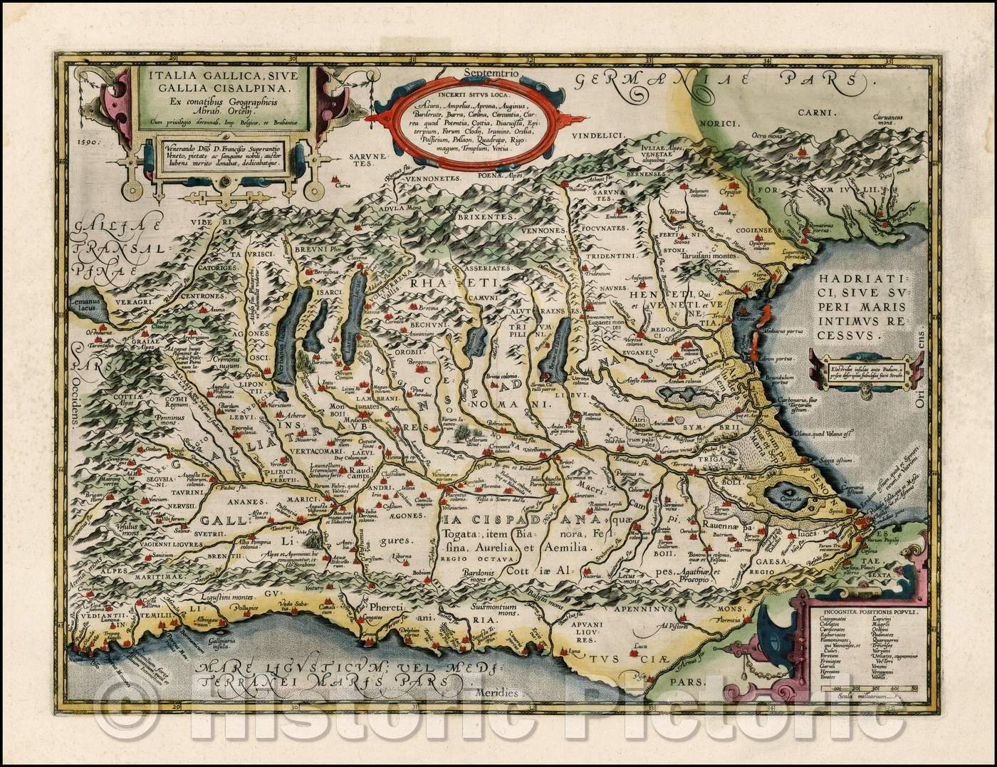 Historic Map - Italia Gallica, Sive Gallia Cisalpina, Ex conatibus Geographicis Abrah. Ortelij, 1584, Abraham Ortelius - Vintage Wall Art