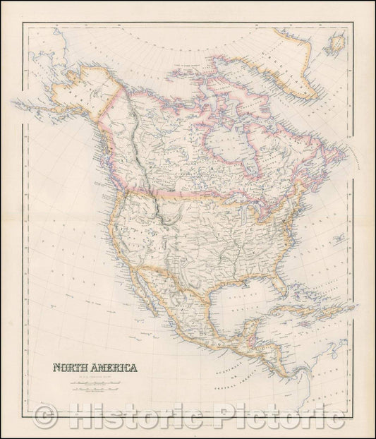 Historic Map - North America, 1848, Archibald Fullarton & Co. - Vintage Wall Art