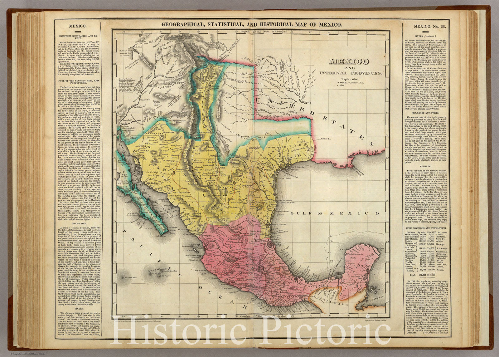 Mexico - Detailed Map, 1823 | Historical Map Print