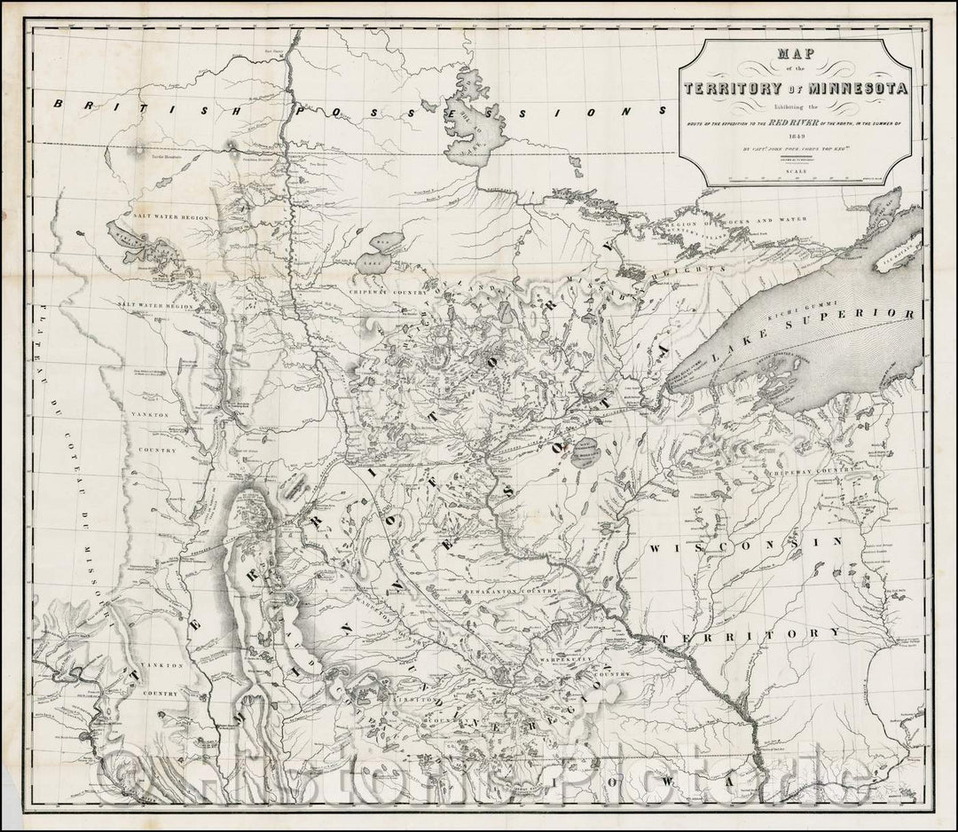 Historic Map - Map of the Territory of Minnesota Exhibiting the Route of the Expedition To The Red River of the North, In The Summer of, 1849, John Pope v1