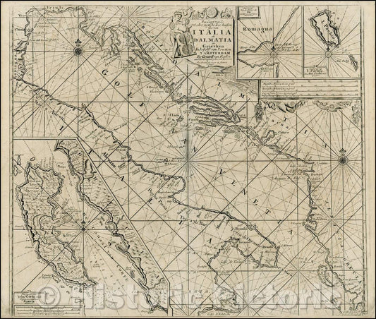 Historic Map - Pas-Caart van de Weder zytsche Zee-kusten soo van Italia als Dalmatia en G, 1730 - Vintage Wall Art