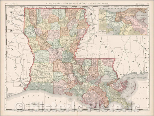 Historic Map - Louisiana, 1898, Rand McNally & Company v1