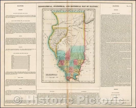 Historic Map - Geographical, Statistical and Historical Map of Illinois, 1823, Henry Charles Carey - Vintage Wall Art