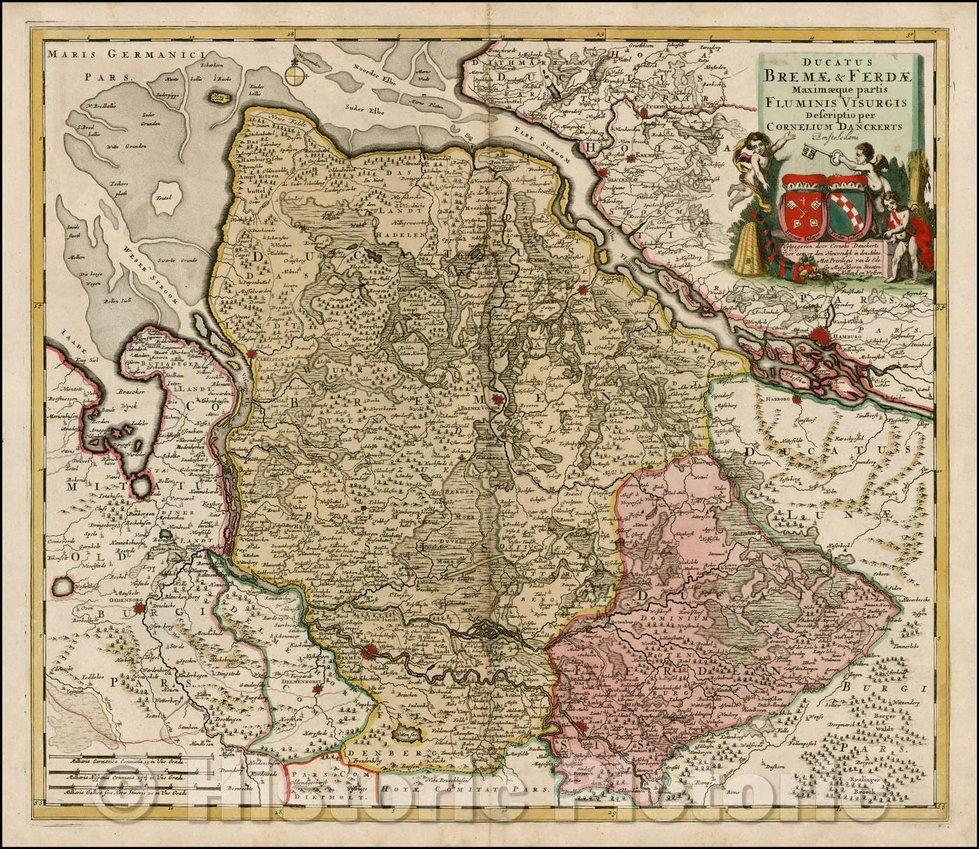 Historic Map - Ducatus Bremae & Ferdae Maximaeque partis Fluminis Visurgis Descriptio/Regional Map of the area aound Hamburg and Bremen, 1690 - Vintage Wall Art