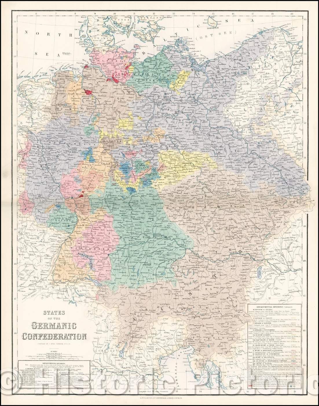 Historic Map - States of the German Confederation, 1855, Archibald Fullarton & Co. - Vintage Wall Art