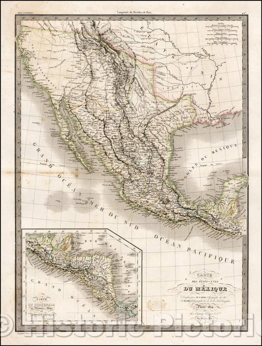 Historic Map - Carte Des Etats-Unis Du Mexique, 1829, Alexandre Emile Lapie v1