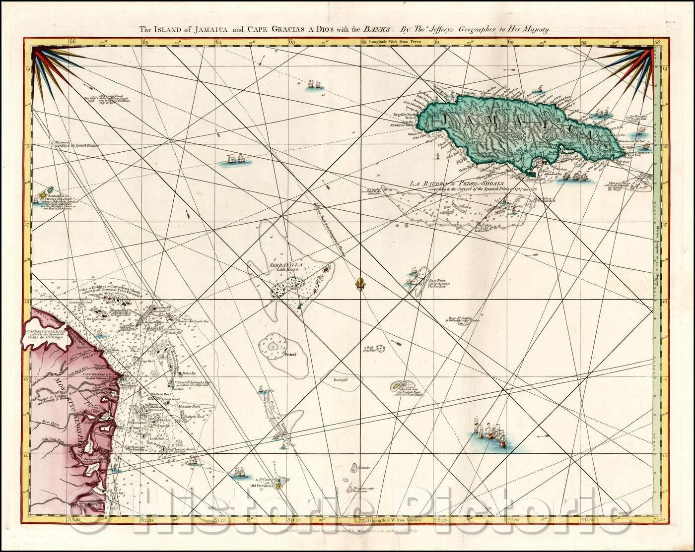 Historic Map - The Island of Jamaica and Cape Gracias a Dios with the Banks, 1775, Thomas Jefferys - Vintage Wall Art