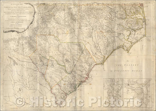 Historic Map - An Accurate Map of North and South Carolina With Their Indian Frontiers, 1775, Henry Mouzon - Vintage Wall Art