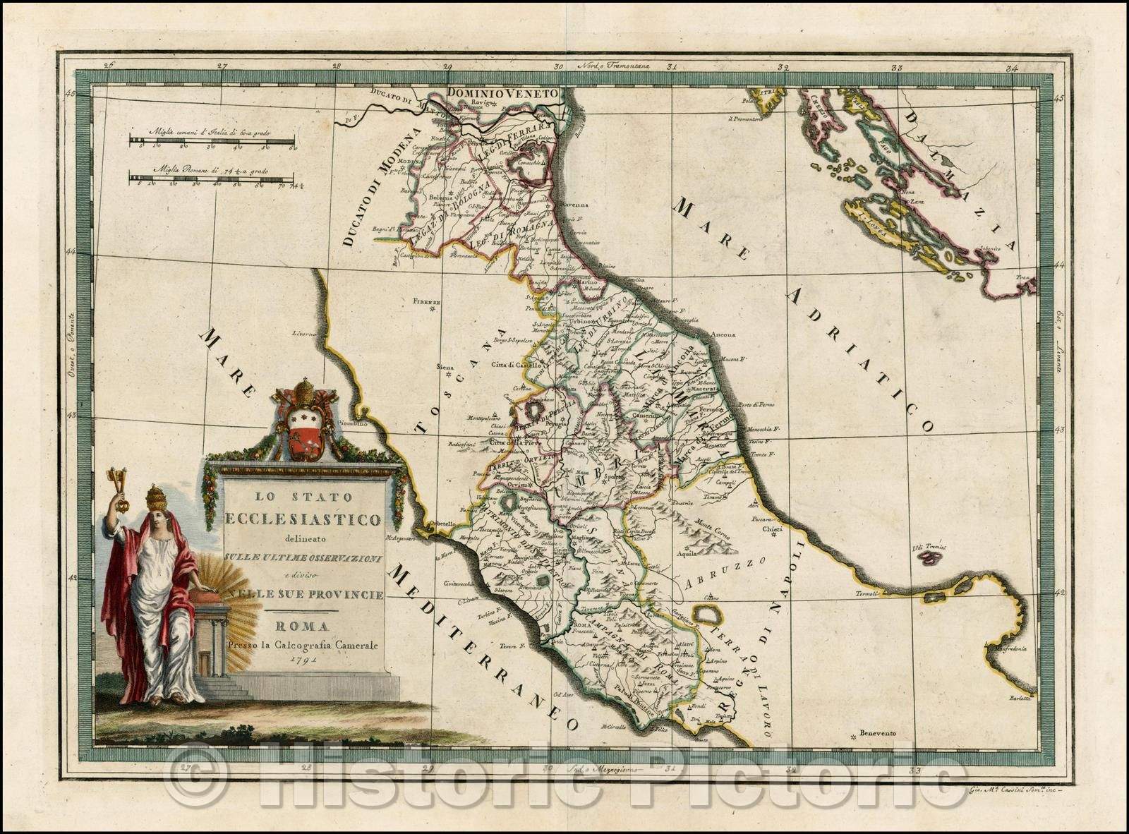 Historic Map - Lo Stato Ecclesiastico delineato/Map of the States of the Church, extending from Ferrara and Bologna, 1791, Giovanni Maria Cassini - Vintage Wall Art