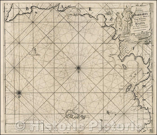 Historic Map - Nieuwe Pascaart Voor een gedeelte van Barbaria Beginnende Van Susa tot Ca :: New Pascaart from Susa to Cape Mesurata, 1730 - Vintage Wall Art
