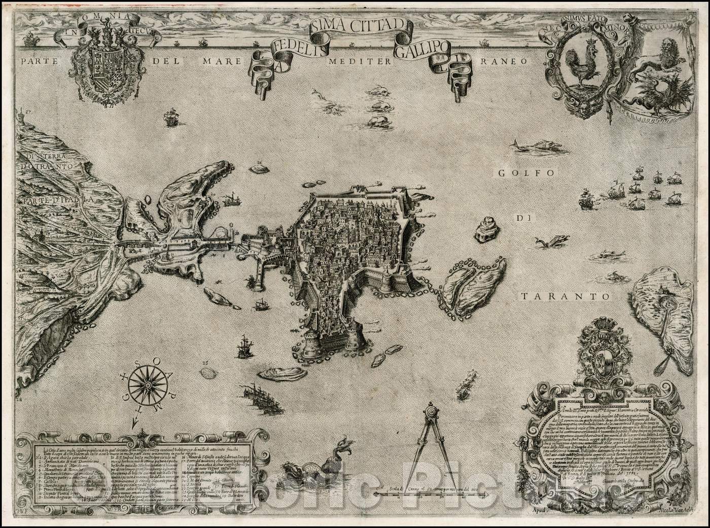 Historic Map - La Fedelis Sima Citta Di Gallipoli/The Fedelis Sima Citta Di Gallipoli, 1591, Nicolas Van Aelst - Vintage Wall Art