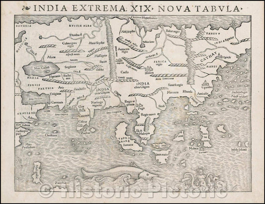 Historic Map - India Extrema XIX Nova Tabula 1st Printed Map of Asia, 1540, Sebastian M?nster v1