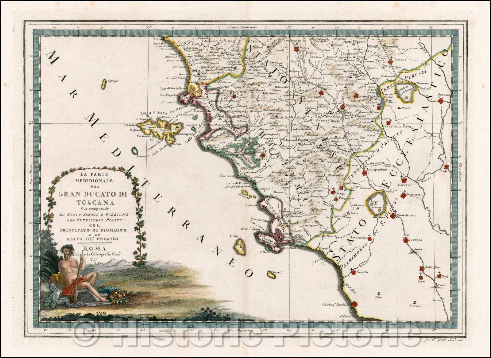 Historic Map - La Parte Meridionale Del Gran Ducato Di Toscana Che comprende Lo Stato/Map of the Southern part of Tuscany and the Island of Elba, 1791 - Vintage Wall Art