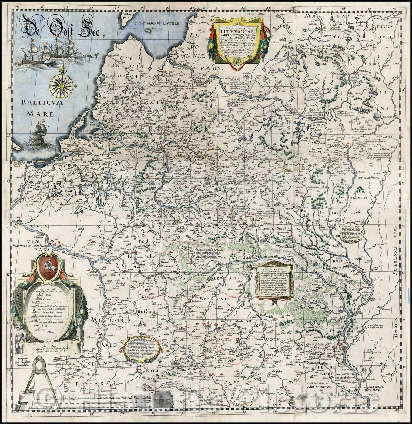 Historic Map - Magni Ducatus Lithuaniae Caeterarumque Regionum Illi Adjacentium, 1630, Willem Janszoon Blaeu - Vintage Wall Art