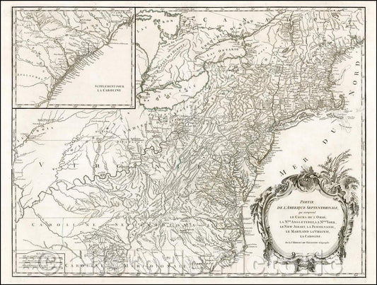Historic Map - Northern part of America/Le Cours De L'Ohio, La N.lle Angleterre, a Nlle York, le New Jersey, La Pensyvanie, Le Maryland, Le Virginie, 1755 v1
