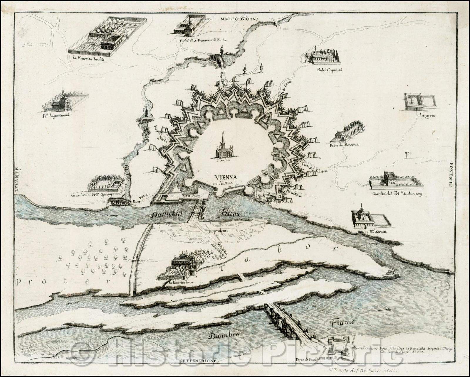 Historic Map - Vienna, 1683, Giacomo Giovanni Rossi - Vintage Wall Art