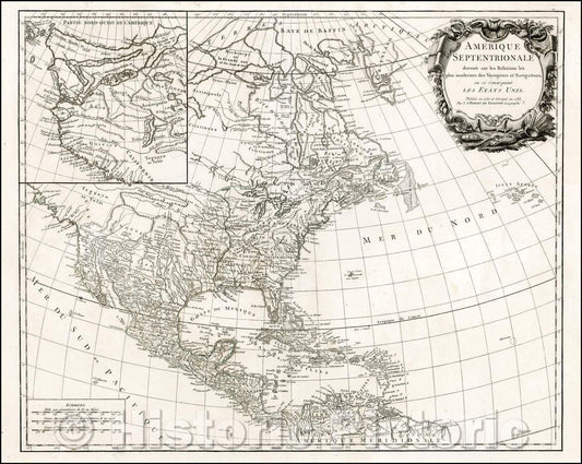 Historic Map - Amerique Septenrionale dressee sur les Relations les plus modernes des Voy, 1785 - Vintage Wall Art