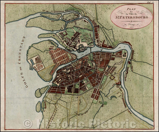 Historic Map - Plan de la Ville de St. Petersbourg :: 19th Century Plan of St. Petersburg, Plan of the city, roads, rivers, buildings, gates, harbor, brdiges, 1808 - Vintage Wall Art