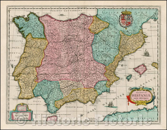 Historic Map - Regnorum Hispaniae nova descriptio, 1642, Willem Janszoon Blaeu - Vintage Wall Art