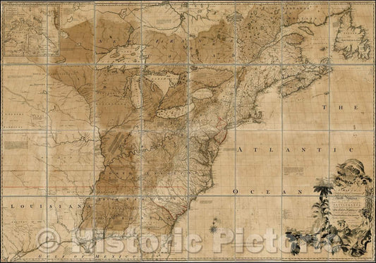 Historic Map - A Map of the British and French Dominions in North America. With the Roads, Distances, limits, and Extent of the Settlements, 1755, John Mitchell v1