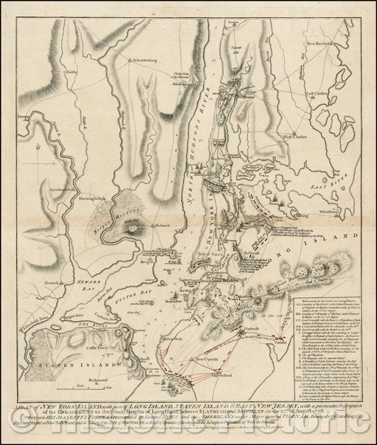 Historic Map - A Plan of New York Island, with part of Long Island, Staten Island & East New Jersey, 1776, William Faden - Vintage Wall Art