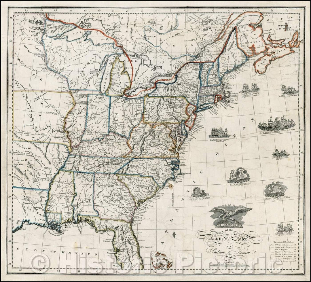 Historic Map - An Improved Map of the United States, 1813, Thomas Kensett v1