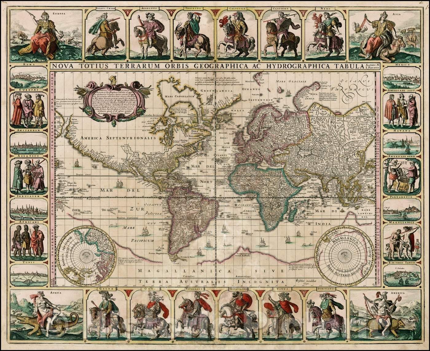 Historic Map - Nova Totius Terrarum Orbis Geographica Ac Hydrographica Tabula Autore N I Piscator, 1652, Claes Janszoon Visscher v1