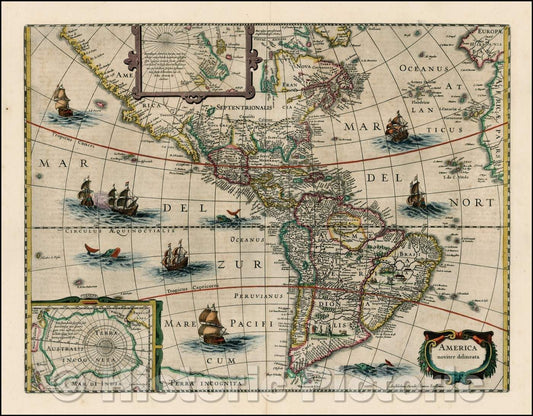 Historic Map - America noviter delineata, 1641, Jodocus Hondius - Vintage Wall Art