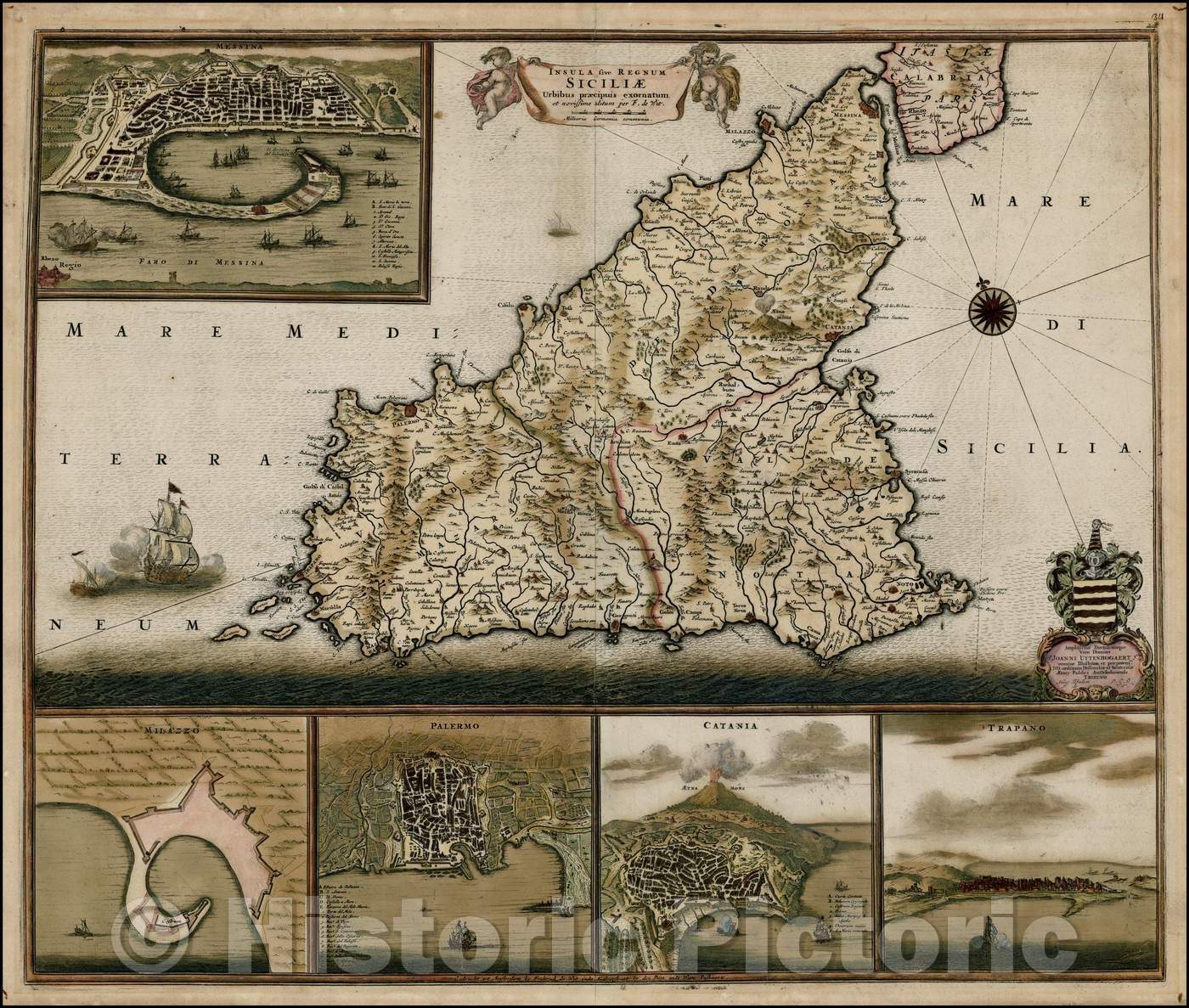 Historic Map - Insula sive Regnum Siciliae Urbibus praecipuis exornatum, 1680, Frederick De Wit v2