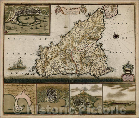 Historic Map - Insula sive Regnum Siciliae Urbibus praecipuis exornatum, 1680, Frederick De Wit v2