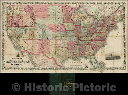 Historic Map - Colton's Map of the United States of America, 1866, G.W. & C.B. Colton - Vintage Wall Art