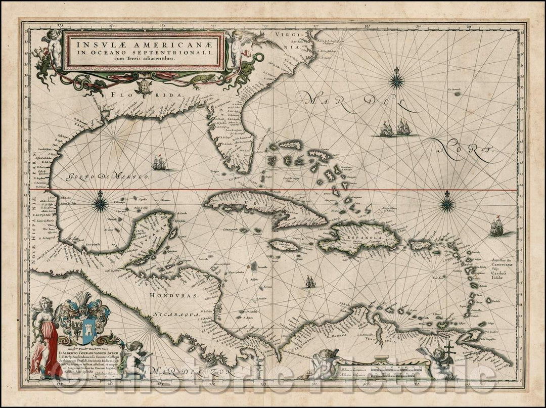 Historic Map - Insulae Americanae in Oceano Septentrionali cum Terris adiacentibus, 1638, Willem Janszoon Blaeu - Vintage Wall Art