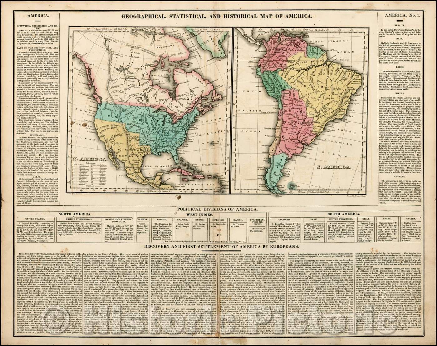 Historic Map - Geographical, Statistical and Historical Map of America, 1823, Henry Charles Carey - Vintage Wall Art