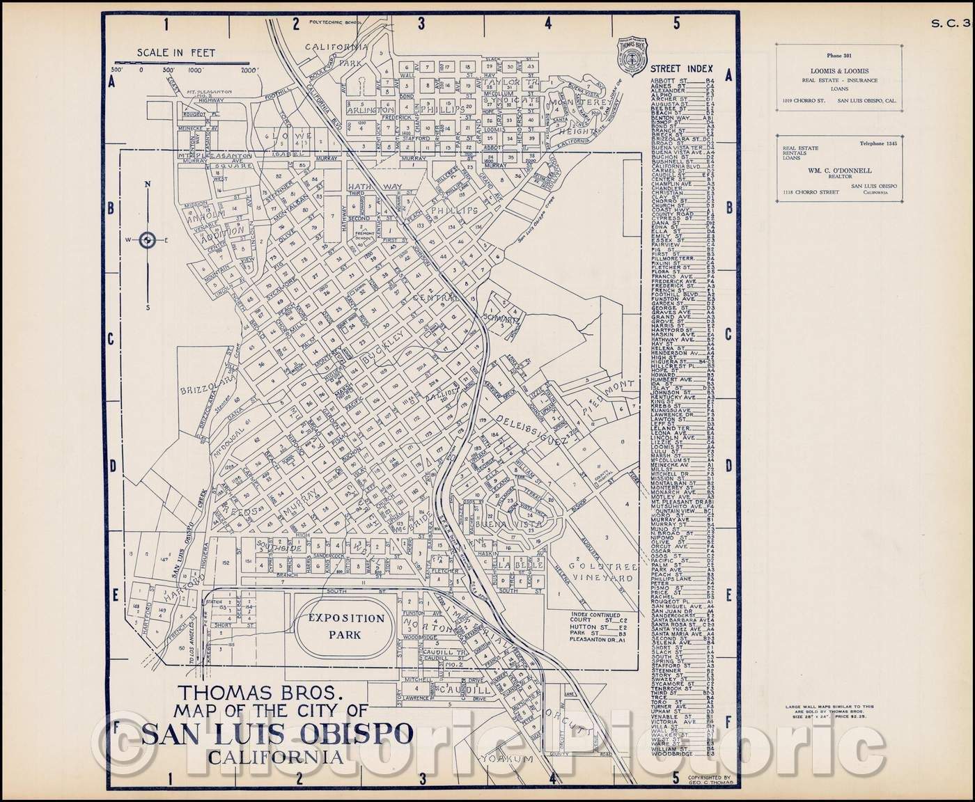 Historic Map - Thomas Bros. Map of the City of San Luis Obispo California, 1920, Thomas Brothers - Vintage Wall Art