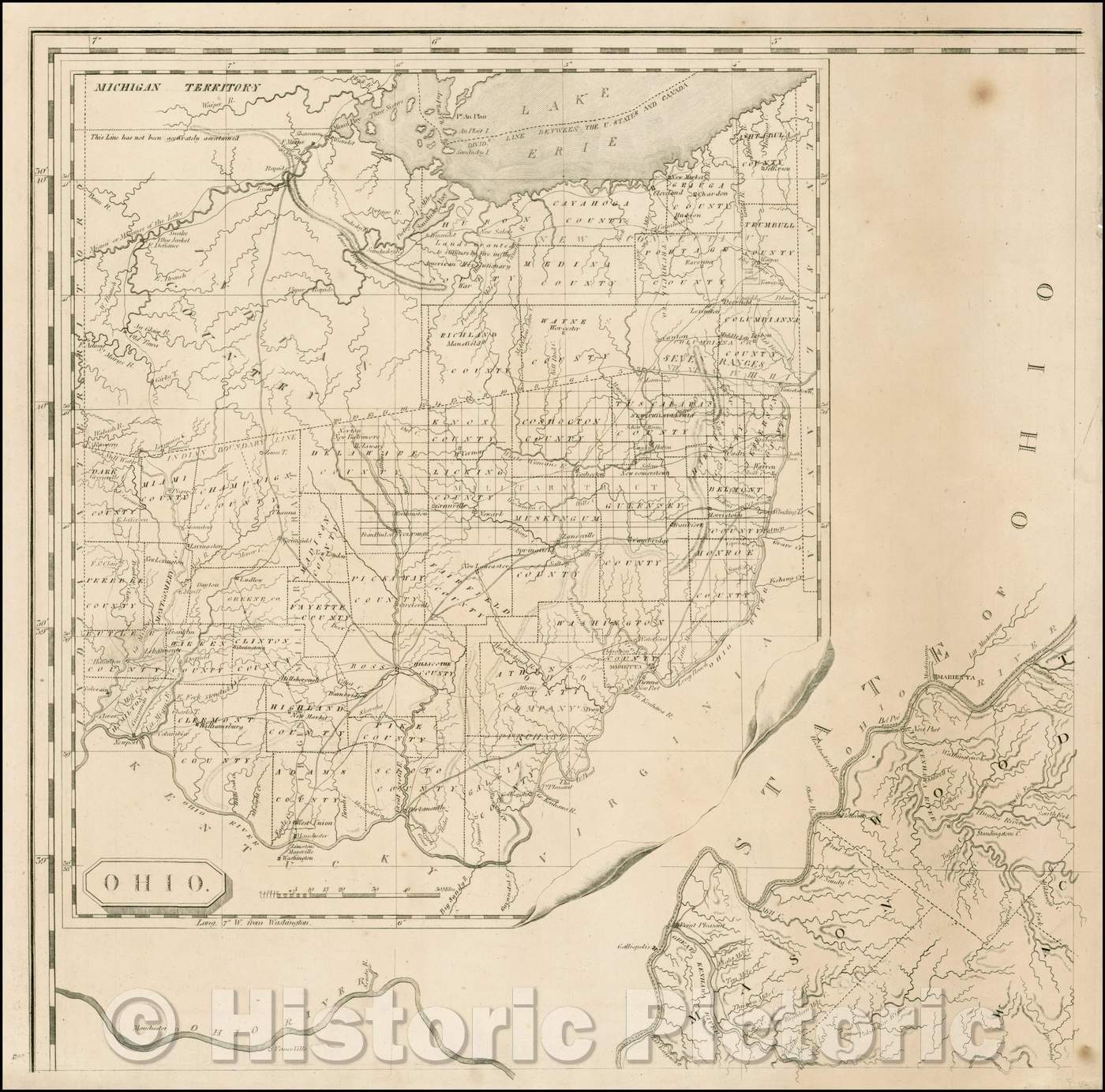 Historic Map - Ohio [Second edition of the first printed Map of Ohio - Northeast Sheet from Bishop Madison Map of Virginia], 1807, Frederick Bossler - Vintage Wall Art