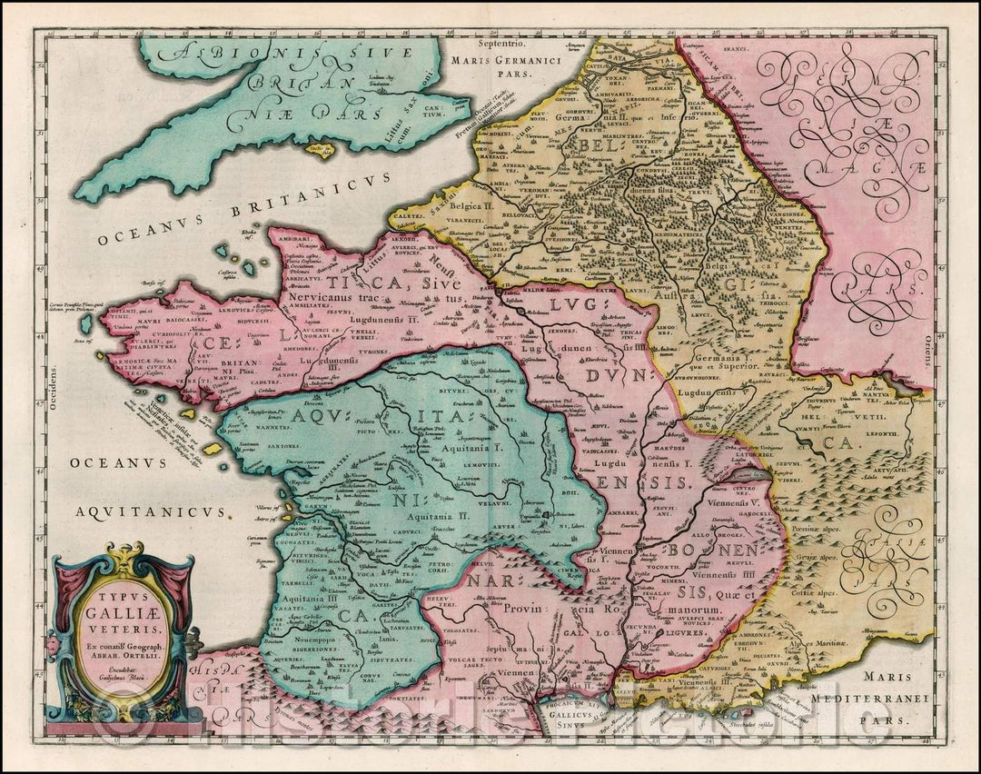 Historic Map - Typus Galliae Veteris/Map of Ancient France, 1642, Willem Janszoon Blaeu - Vintage Wall Art