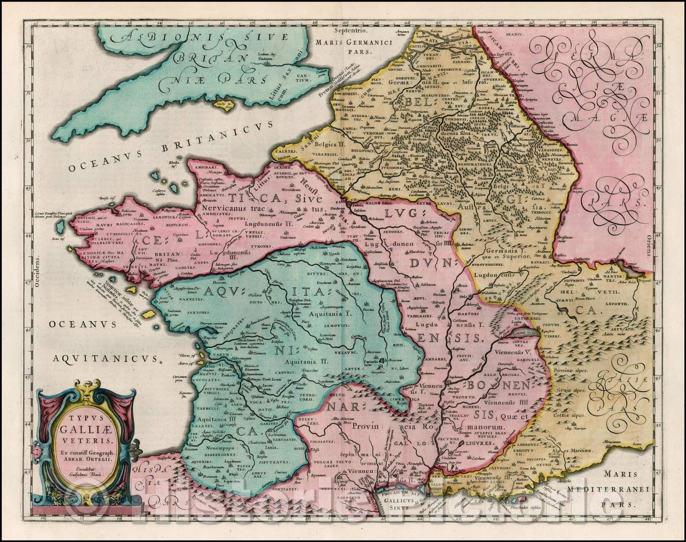 Historic Map - Typus Galliae Veteris/Map of Ancient France, 1642, Willem Janszoon Blaeu - Vintage Wall Art