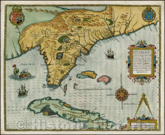 Historic Map - Floridae Americae Provinciae Recens & exactissima descriptio Auctore Iacobo le Moyne cui cognomen de Morgues, Qui Laudonnierum, 1591 v2