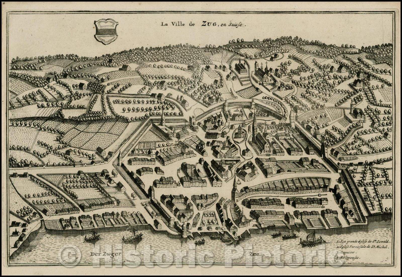 Historic Map - La Ville de Zug, en Suisse/View of the town of Zug, 1723, Pieter van der Aa - Vintage Wall Art