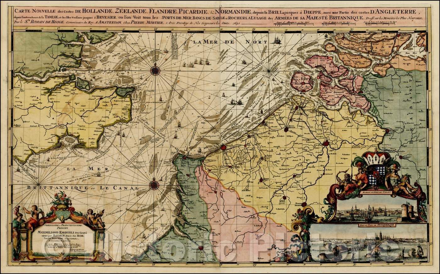 Historic Map - Carte Nouvelle des Costes De Hollande, Zeelande, Flandre, Picardie Normandie, depuis la Brie Le jusques a Dieppe avec une Partie, 1693 v1