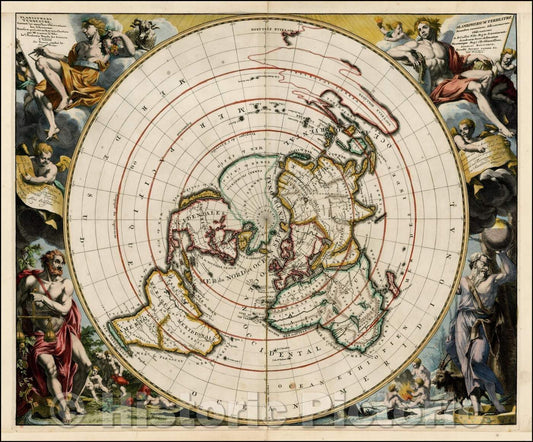 Historic Map - Planisphere Terrestre Suivant les nouvelle Observations des Astronomes D/Vander Aa's Map of World, Cassini's north polar projection, 1713 - Vintage Wall Art