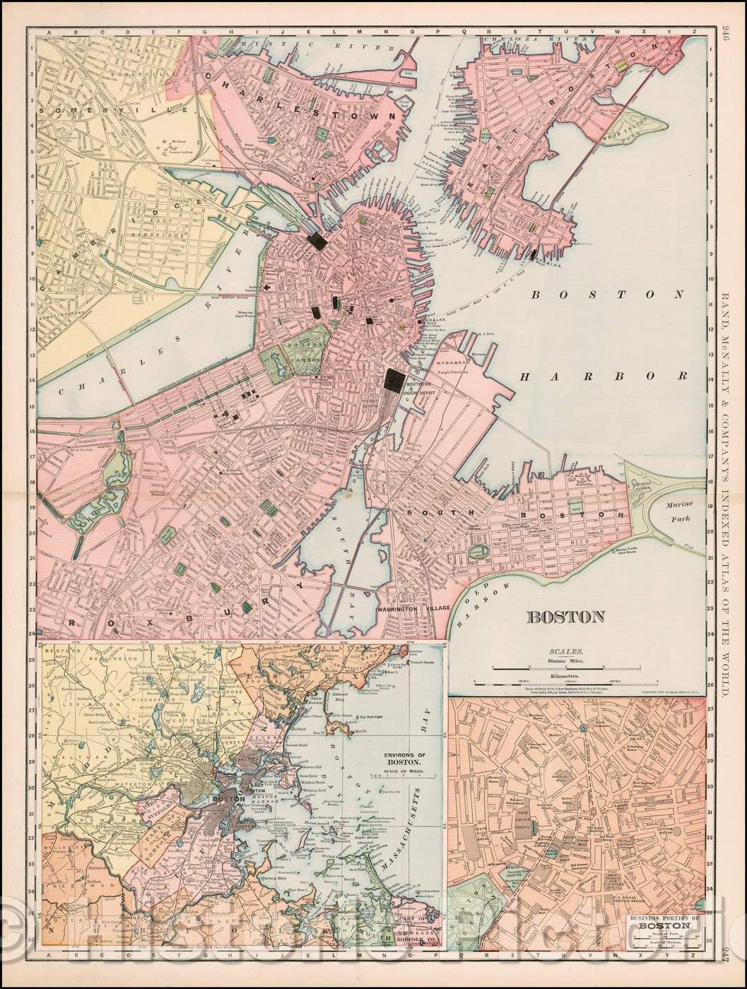 Historic Map - Map of Boston, 1898, Rand McNally & Company - Vintage Wall Art