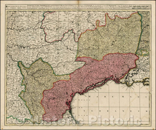 Historic Map - Praefectura Generalis Languedociae olim Occitania dicta/Map of Languedoc and contiguous Regions, 1700, Gerard & Leonard Valk - Vintage Wall Art