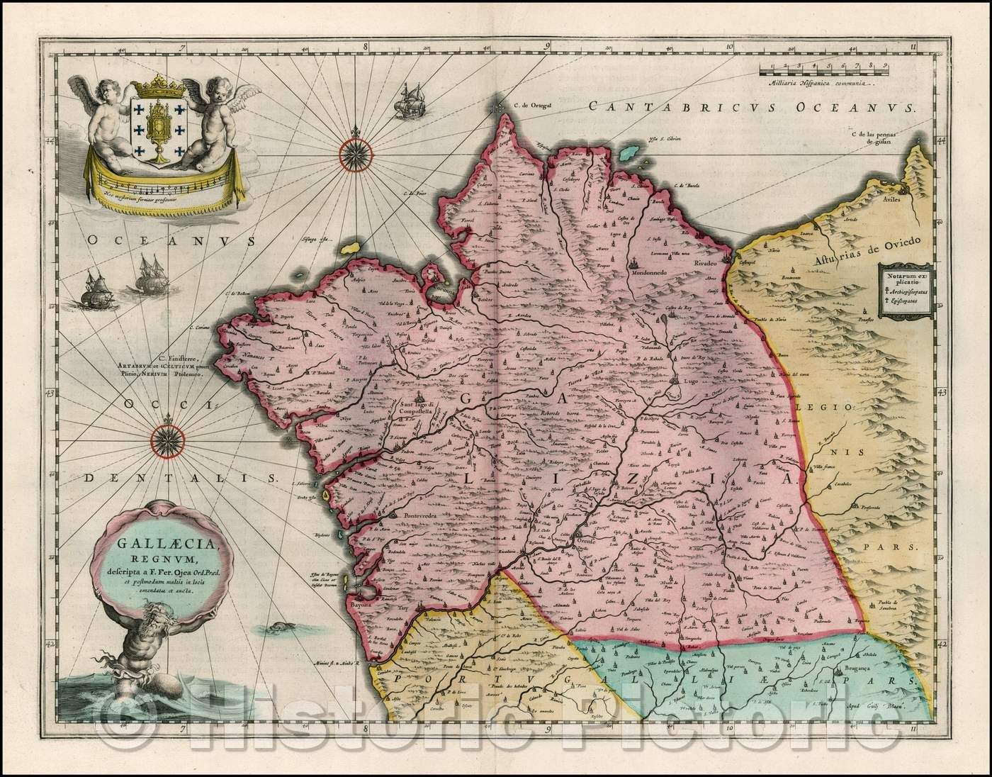 Historic Map - Gallaecia Regnum descripta a F.Fer. Oja Ord Pred, 1642, Willem Janszoon Blaeu - Vintage Wall Art